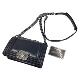 シャネル CHANEL ボーイシャネル20 21番台 ブラック シルバー金具 カーフ カーフ レディース ショルダーバッグ