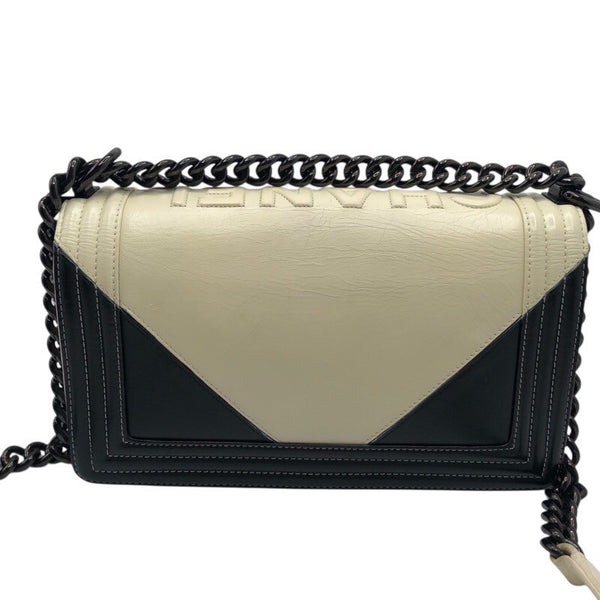 シャネル CHANEL ボーイシャネル25 ブラック/ホワイト カーフ レディース ショルダーバッグ