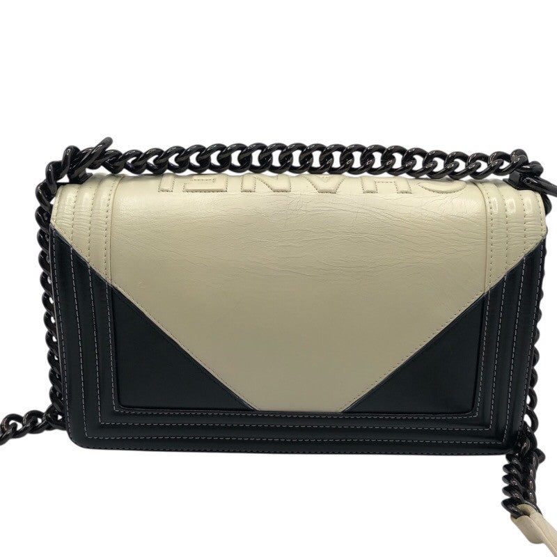 シャネル CHANEL ボーイシャネル25 ブラック/ホワイト カーフ レディース ショルダーバッグ