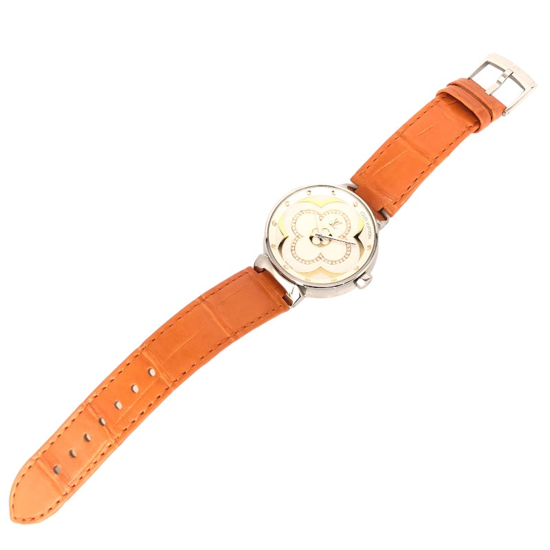 ルイ・ヴィトン LOUIS VUITTON タンブール ムーンディヴァインMM ホワイトシェル QA019Z ホワイトシェル SS/革ベルト クオーツ レディース 腕時計