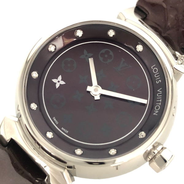 ルイ・ヴィトン LOUIS VUITTON タンブール ディスクティアモンPM Q12M30 ワインレッド ステンレス/ヴェルニベルト レディース 腕時計