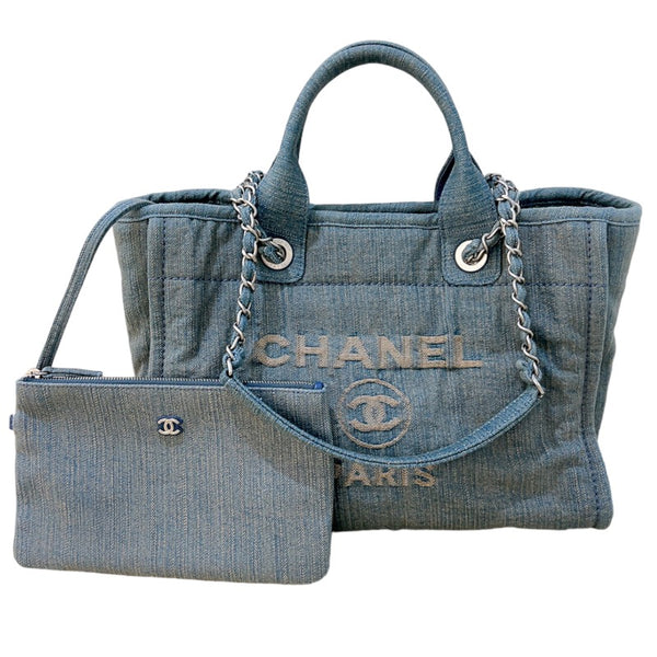 シャネル CHANEL ドーヴィル スモール 2wayトートバッグ AS3257 ライトブルー　シルバー金具 デニムキャンバス レディース ショルダーバッグ