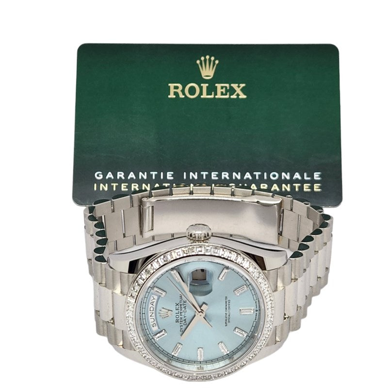 ロレックス ROLEX デイデイト36 アイスブルー ランダムシリアル 128396TBR アイスブルー Pt950 自動巻き メンズ 腕時計