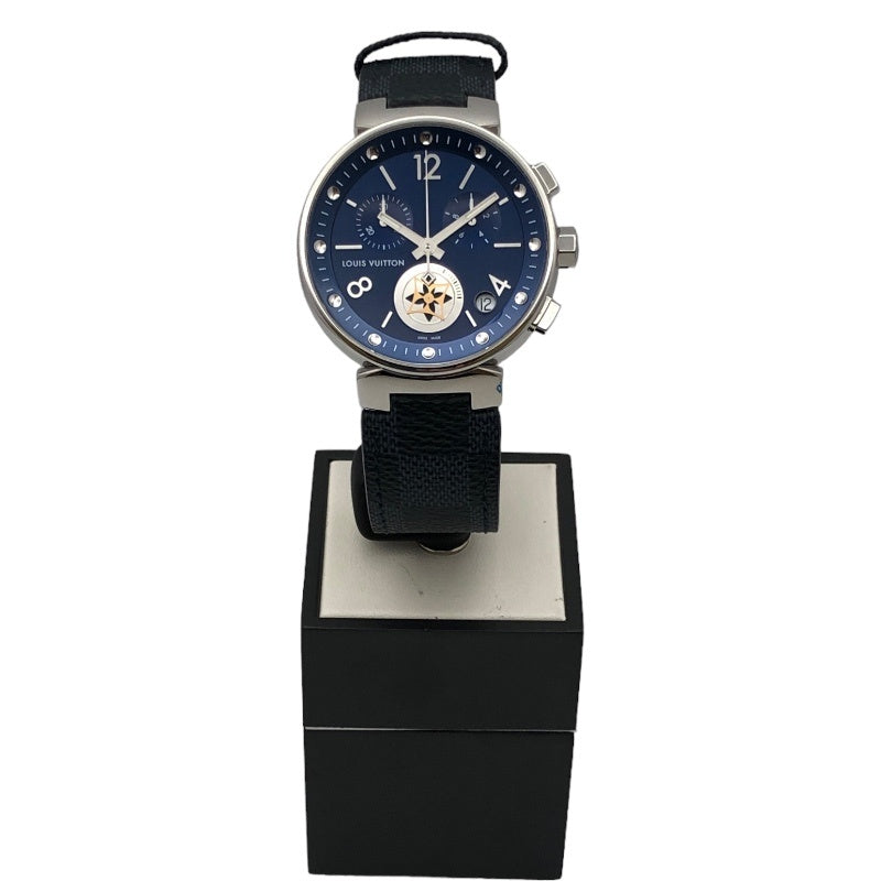 ルイ・ヴィトン LOUIS VUITTON タンブール ムーンスター クロノグラフ QA034 ネイビー SS メンズ 腕時計 |  中古ブランドリユースショップ OKURA(おお蔵)