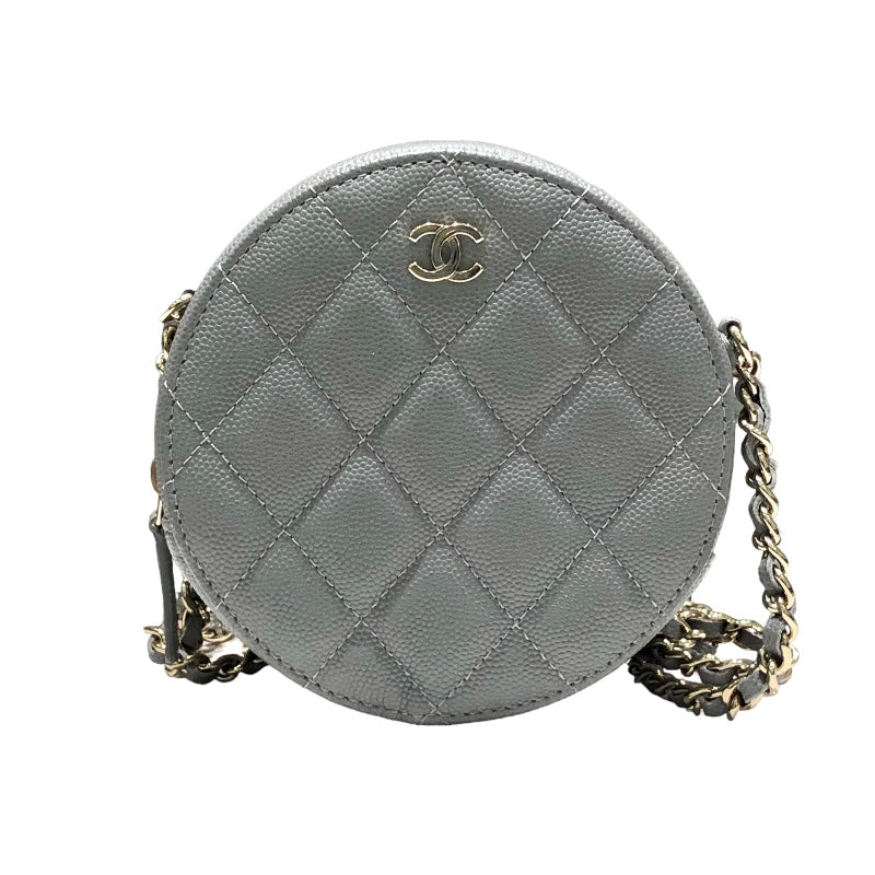 シャネル CHANEL マトラッセラウンドチェーンショルダー AP0245 グレー GD金具 キャビアスキン レディース ショルダーバッグ