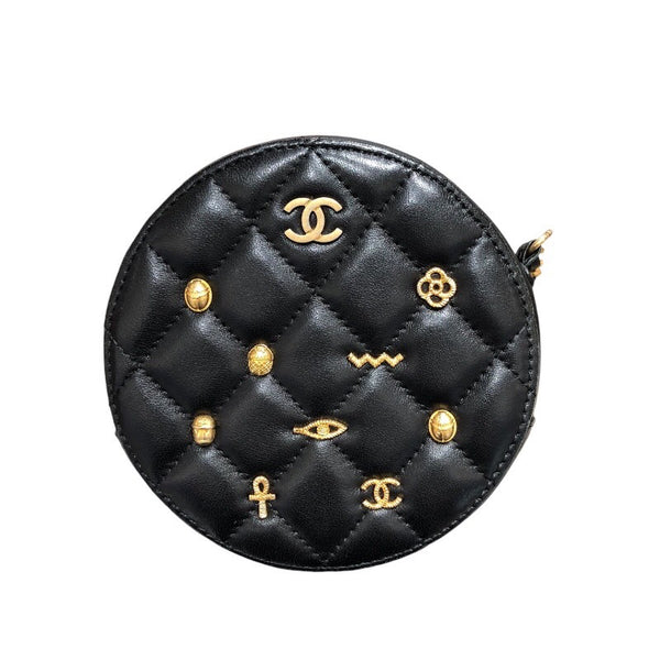 シャネル CHANEL サークルチェーンショルダー A33818 ブラック マットゴールド金具 ラムスキン レディース ショルダーバッグ