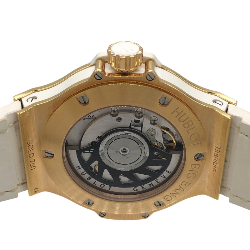 ウブロ HUBLOT ビックバン ゴールド ホワイトダイヤモンド 365.PE.2180.LR.1104 ホワイト K18PG/セラミック/純正ダイヤ/ラバーアリゲーターベルト メンズ 腕時計