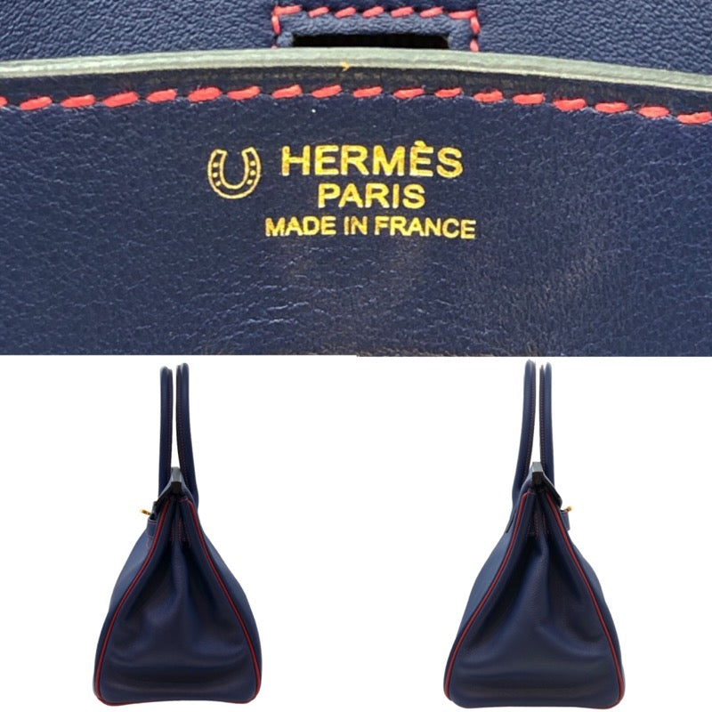 エルメス HERMES バーキン30　 パーソナル オーダー A刻 ブルーエレクトリック・ルージュグレナ ゴールド金具 スイフト レディース ハンドバッグ