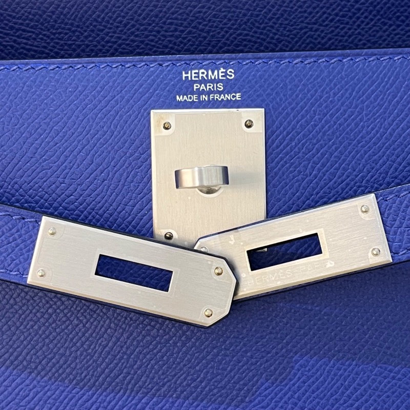 エルメス HERMES ケリー28 外縫い U刻　(2022年製) ブルーエレクトリック　シルバー金具 ヴォーエプソン レディース ショルダーバッグ