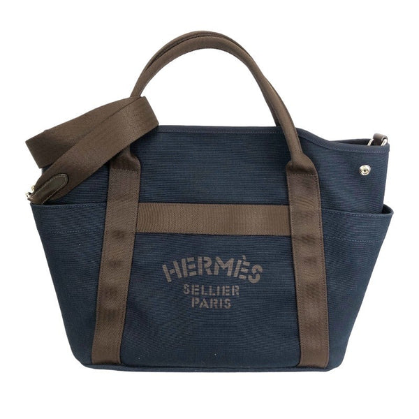 エルメス HERMES サックドパンサージュ Y刻 ネイビー シルバー金具 トワルアッシュ レディース ハンドバッグ