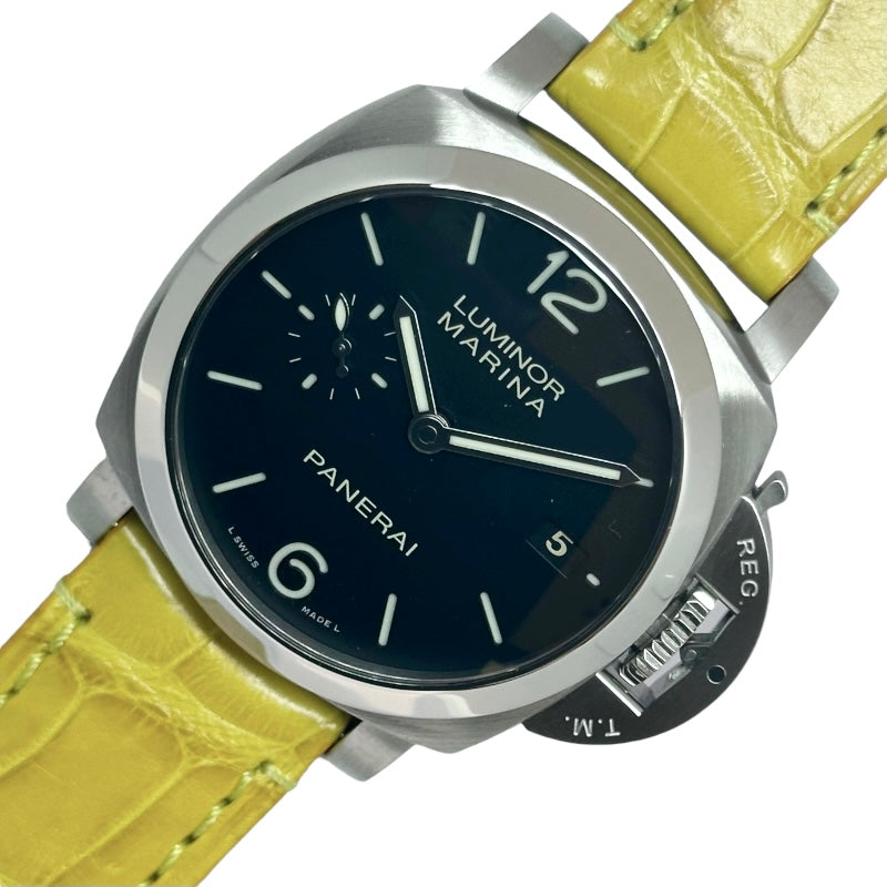 パネライ PANERAI ルミノールマリーナ Q番 PAM00392 ブラック  SS/レザーベルト 自動巻き メンズ 腕時計