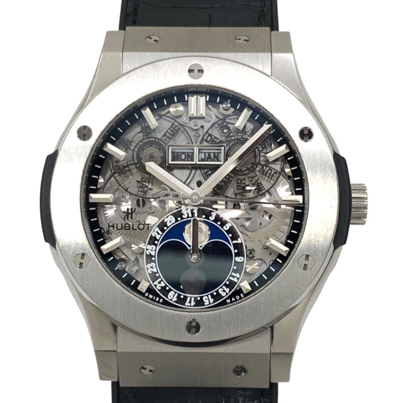ウブロ HUBLOT クラシック フュージョン アエロ フュージョン ムーンフェイズ チタニウム 517.NX.0170.LR グレー チタン 自動巻き メンズ 腕時計