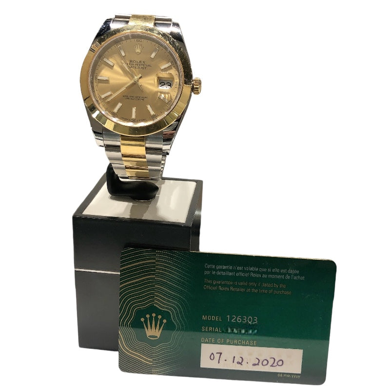 ロレックス ROLEX デイトジャスト41 ランダムシリアル 126303 ゴールド 文字盤 オイスターブレス SS/K18YG 腕時計 メンズ 中古