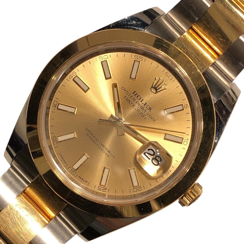 ロレックス ROLEX デイトジャスト41 ランダムシリアル 126303 ゴールド 文字盤 オイスターブレス SS/K18YG 腕時計 メンズ 中古