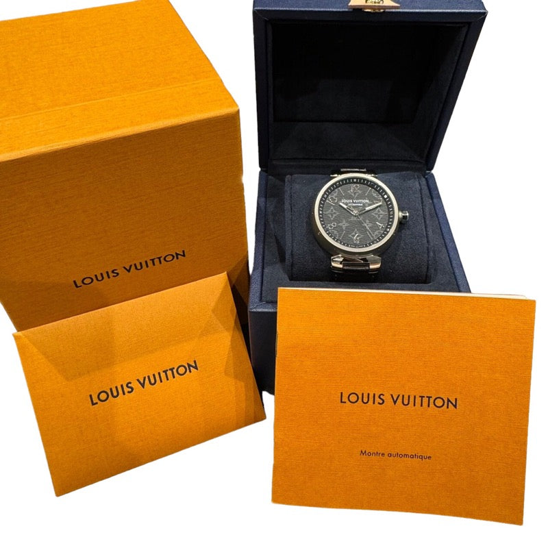 ルイ・ヴィトン LOUIS VUITTON タンブール オートマティックGM モノグラムエクリプス QA140Z ステンレススチール メンズ 腕時計
