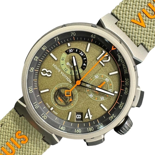 ルイ・ヴィトン LOUIS VUITTON タンブール アウトドアクロノグラフ GMTアーバンジャングル QA154Z グリーン ステンレススチール クオーツ メンズ 腕時計