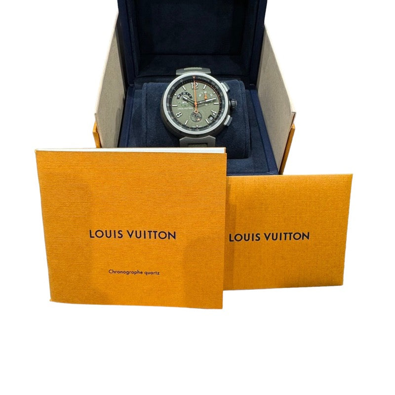 ルイ・ヴィトン LOUIS VUITTON タンブール アウトドアクロノグラフ GMTアーバンジャングル QA154Z グリーン ステンレススチール  クオーツ メンズ 腕時計