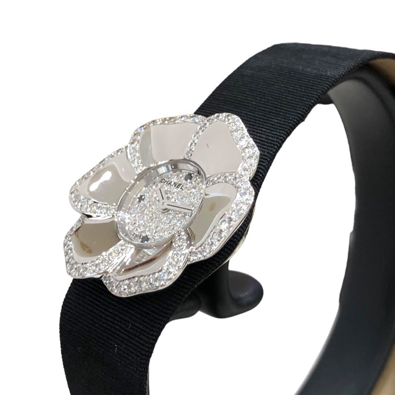 シャネル CHANEL カメリア H1190 シルバー K18WG/革ベルト クオーツ