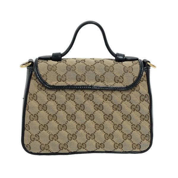 グッチ GUCCI GGマーモント ミニトップハンドル 583571 ベージュ×ブラック GGキャンバス/レザー レディース ショルダーバッグ