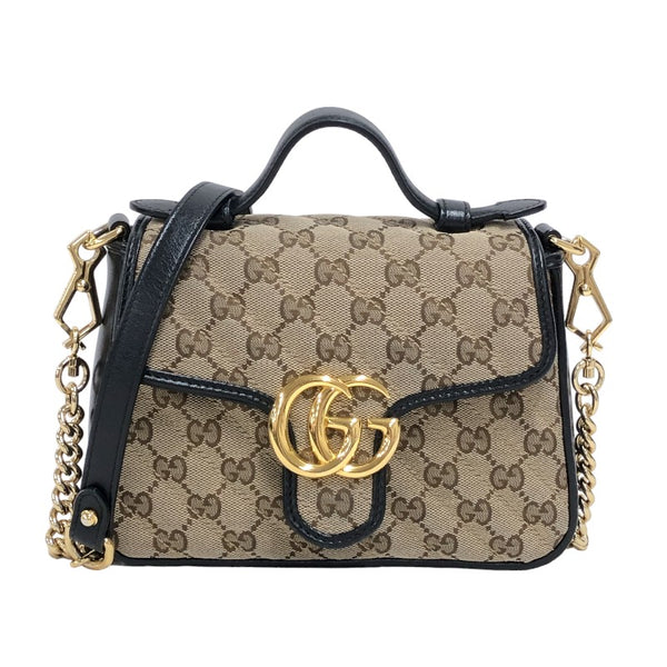 グッチ GUCCI GGマーモント ミニトップハンドル 583571 ベージュ×ブラック GGキャンバス/レザー レディース ショルダーバッグ