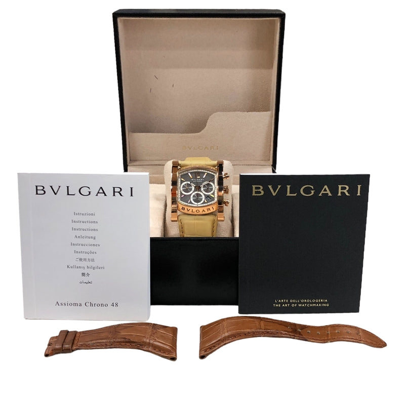 ブルガリ BVLGARI アショーマ クロノグラフ 世界199本限定 AAP48C5GLDCH/3 グレー×ホワイト K18PG/純正革ベル |  中古ブランドリユースショップ OKURA(おお蔵)