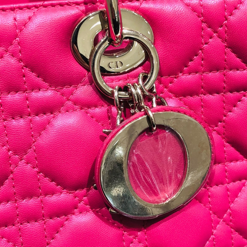 クリスチャン・ディオール Christian Dior レディディオールラージ ピンク GD金具 ラムスキン レディース ハンドバッグ