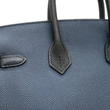 エルメス HERMES バーキン25 トリコロール B刻 ブルードプリュス ブルーインディゴ ブラック シルバー金具 エプソン レディース ハンドバッグ