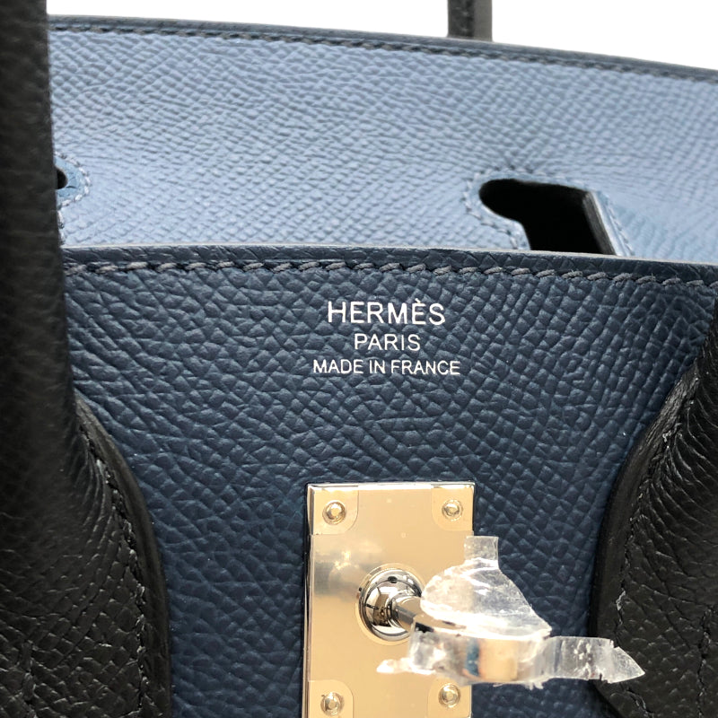 エルメス HERMES バーキン25 トリコロール B刻 ブルードプリュス ブルーインディゴ ブラック シルバー金具 エプソン レディース ハンドバッグ