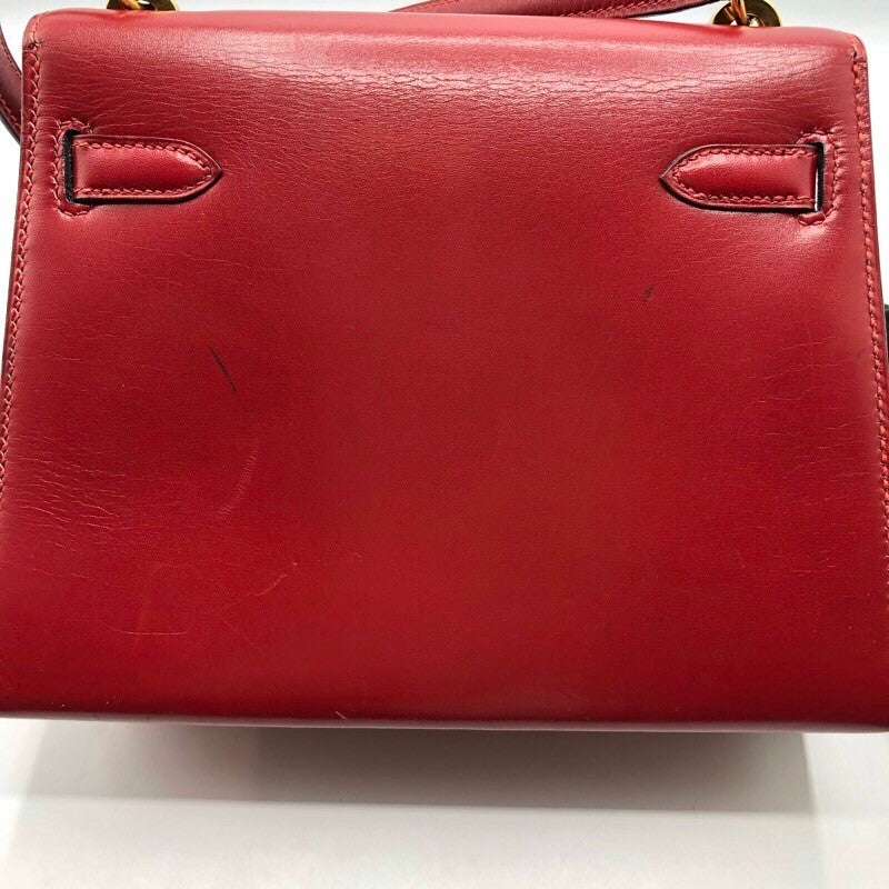 エルメス HERMES ミニケリー ◯P刻 ルージュアッシュ/GD金具 ボックスカーフ レディース ショルダーバッグ