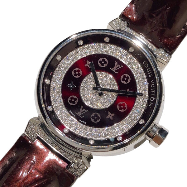 ルイ・ヴィトン LOUIS VUITTON タンブール ディスク Q111A ステンレススチール レザー クオーツ レディース 腕時計