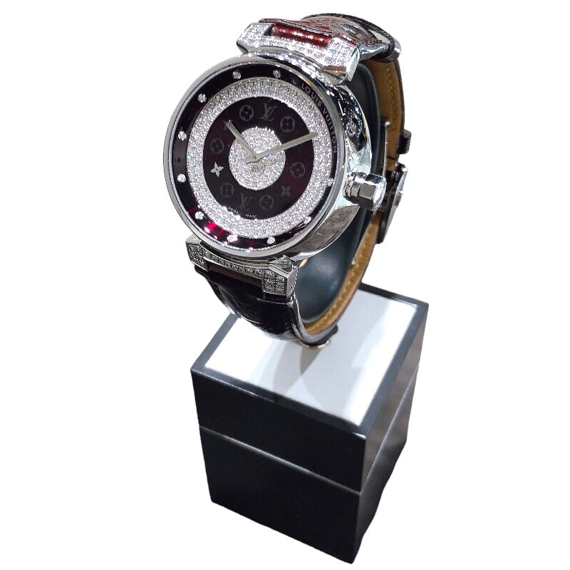 ルイ・ヴィトン LOUIS VUITTON タンブール ディスク Q111A ステンレススチール レザー クオーツ レディース 腕時計