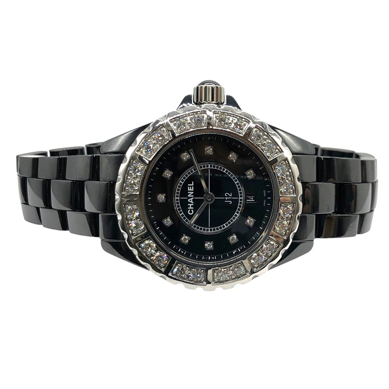 シャネル CHANEL J12 33mm ラージダイヤ H2427 ブラック セラミック/SS クオーツ レディース 腕時計