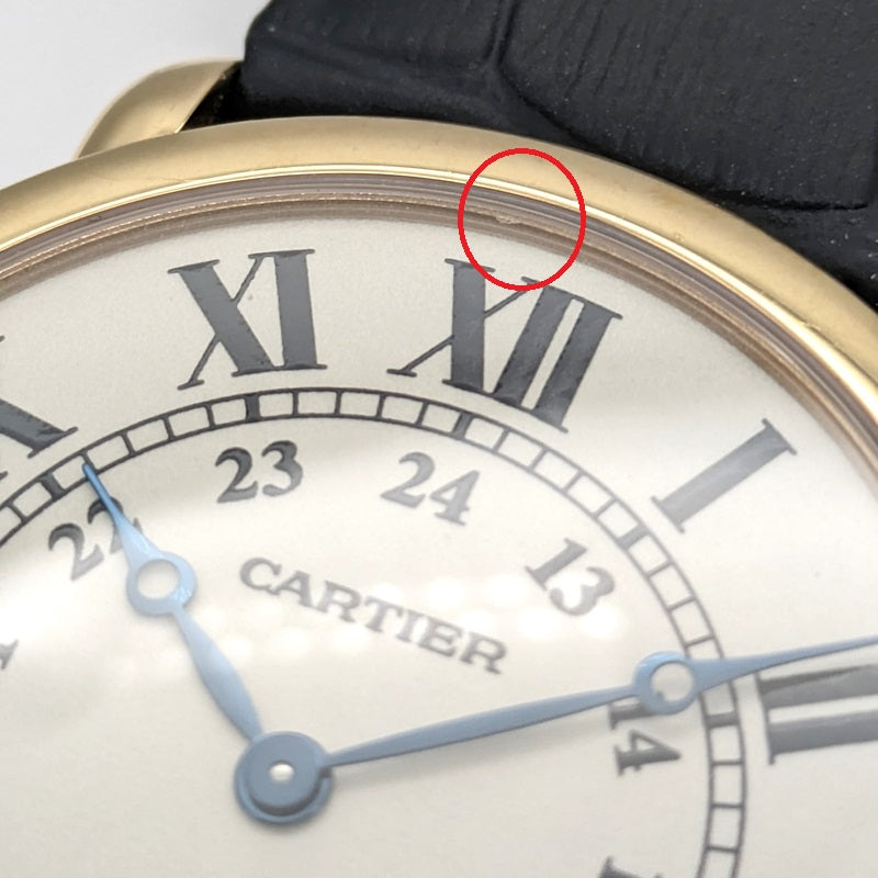 カルティエ Cartier ロンド ルイ カルティエ LM W6800251 ホワイト K18PG/社外ベルト/純正尾錠  手巻き メンズ 腕時計