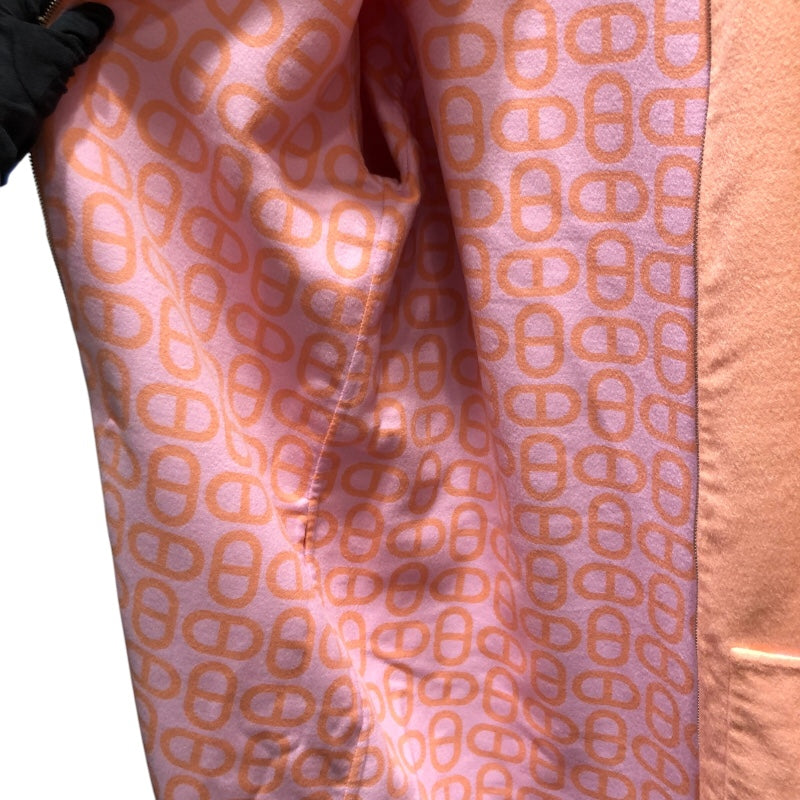 エルメス HERMES シェーヌダンクル柄カシミアリバーシブルコート ピンク カシミア レディース その他アウター