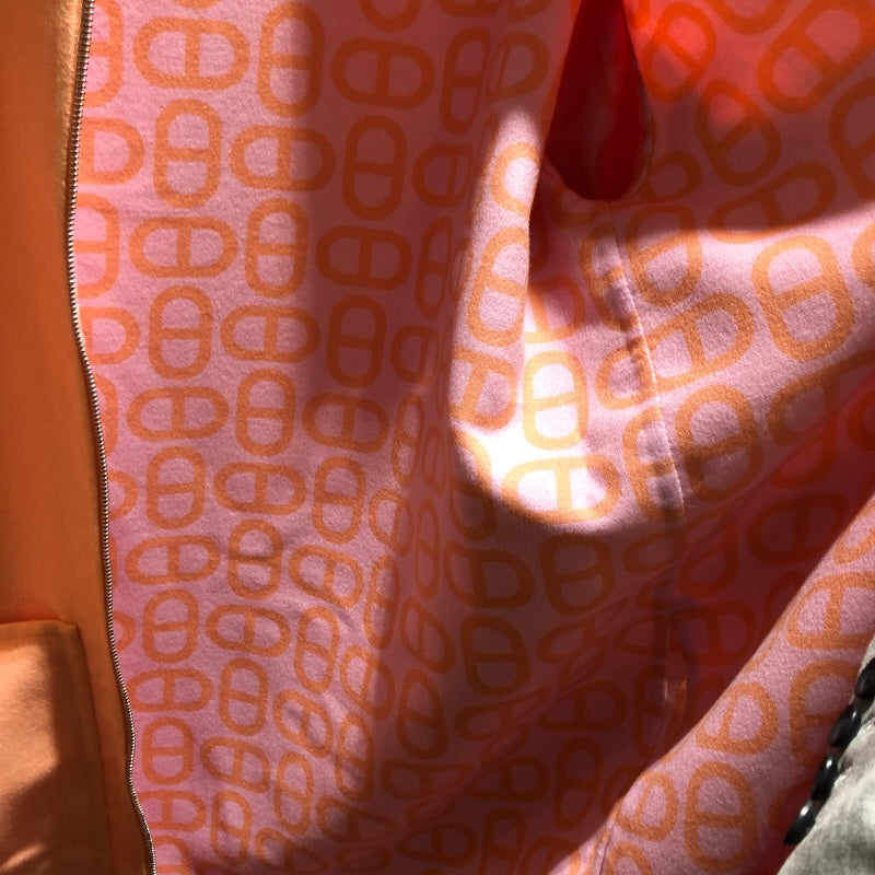 エルメス HERMES シェーヌダンクル柄カシミアリバーシブルコート ピンク カシミア レディース その他アウター
