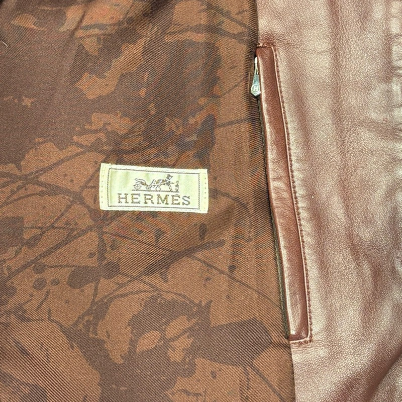 エルメス HERMES ラムレザーダウンジャケット ブラックレッド ラムスキン メンズ ダウンジャケット