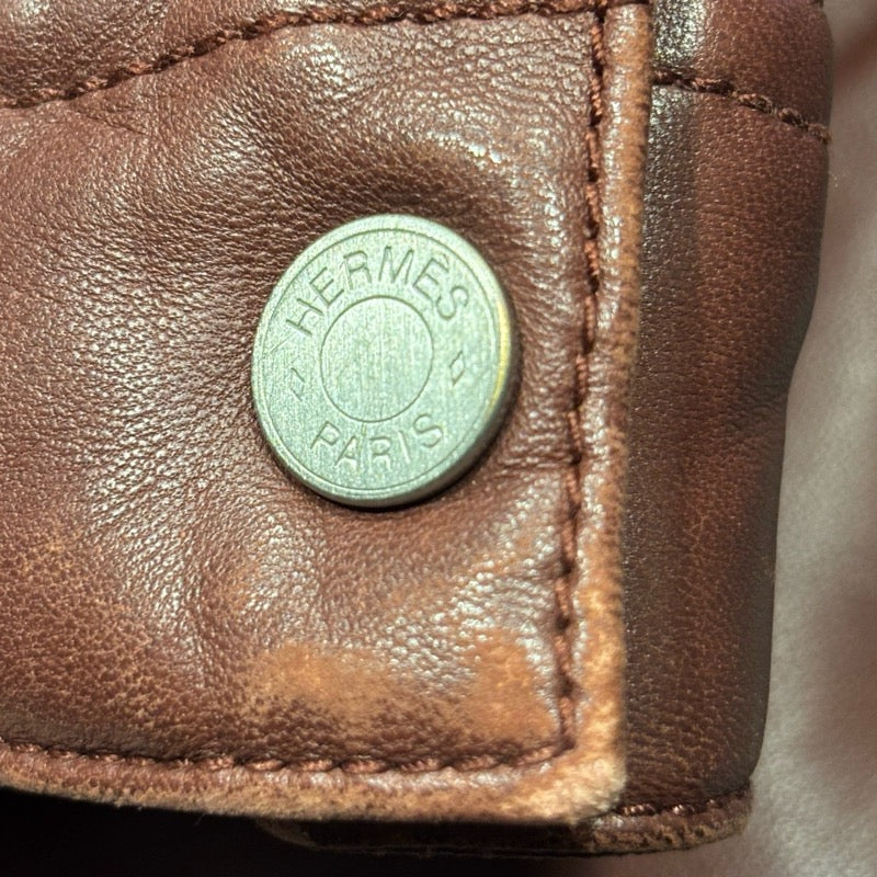 エルメス HERMES ラムレザーダウンジャケット ブラックレッド ラムスキン メンズ ダウンジャケット