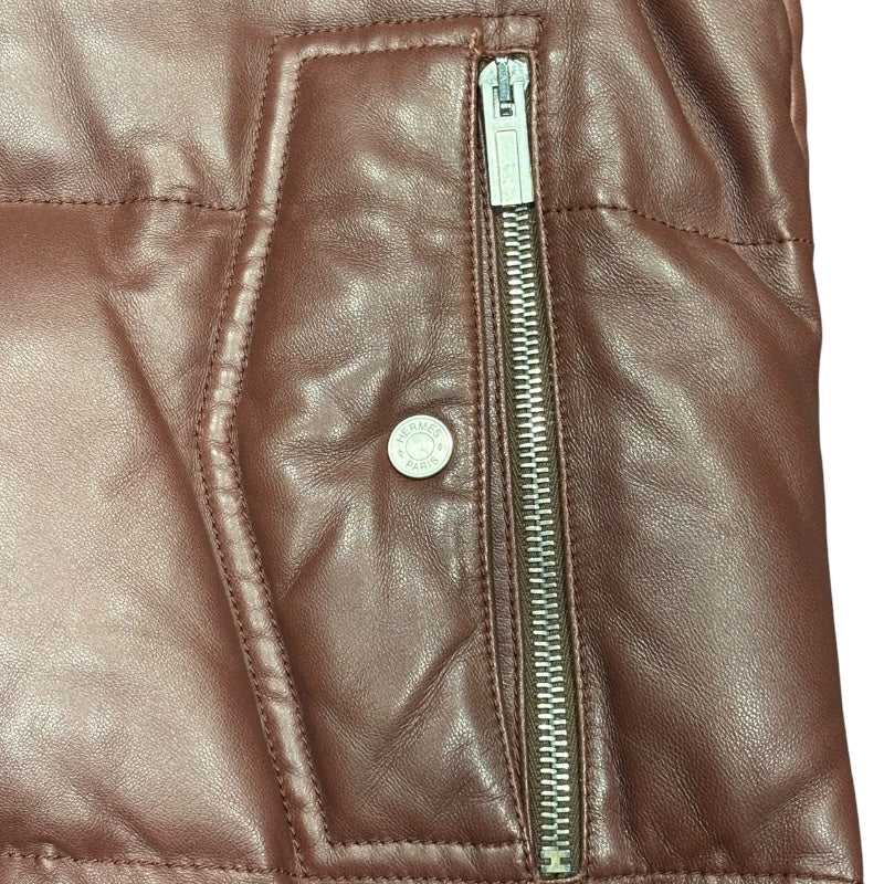 エルメス HERMES ラムレザーダウンジャケット ブラックレッド ラムスキン メンズ ダウンジャケット