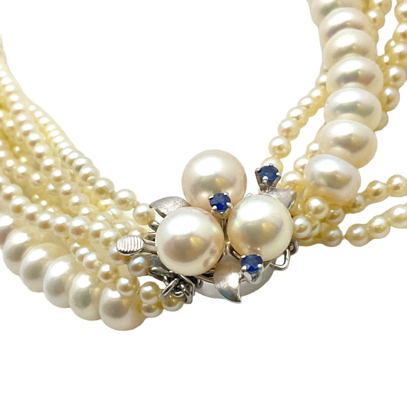 ミキモト MIKIMOTO メレサファイアツキ パールネックレス K14WG ジュエリー