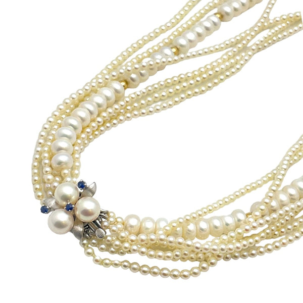 ミキモト MIKIMOTO メレサファイアツキ パールネックレス K14WG ジュエリー