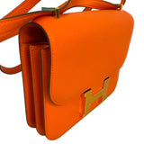 エルメス HERMES コンスタンス3 ミニ U刻 オレンジ×ゴールド金具 スイフト レディース ショルダーバッグ