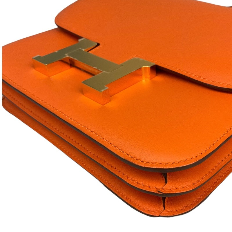 エルメス HERMES コンスタンス3 ミニ U刻 オレンジ×ゴールド金具 スイフト レディース ショルダーバッグ
