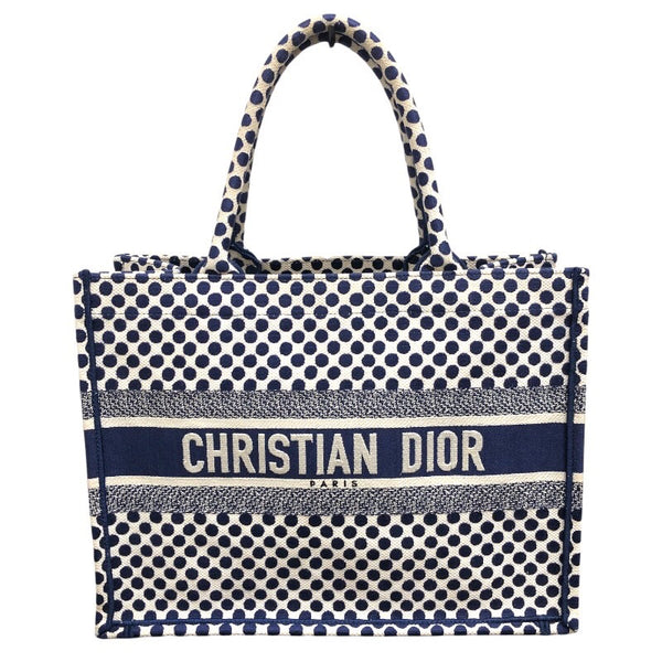クリスチャン・ディオール Christian Dior ブックトートミディアム M1296 ポルカドット／ネイビー キャンバス/刺繡 レディース トートバッグ