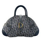 クリスチャン・ディオール Christian Dior ダブルサドルハンドバッグ ネイビー キャンバス レディース ハンドバッグ