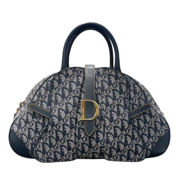 クリスチャン・ディオール Christian Dior ダブルサドルハンドバッグ ネイビー キャンバス レディース ハンドバッグ