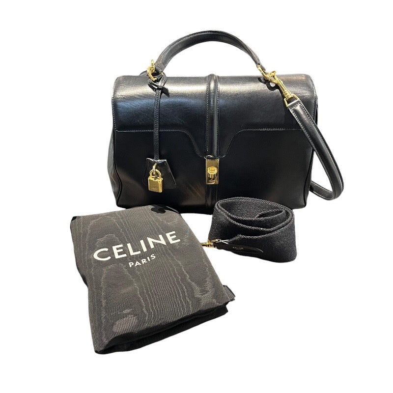 セリーヌ CELINE 16セーズ ミディアム ブラック ゴールド金具 カーフ レディース ハンドバッグ | 中古ブランドリユースショップ  OKURA(おお蔵)