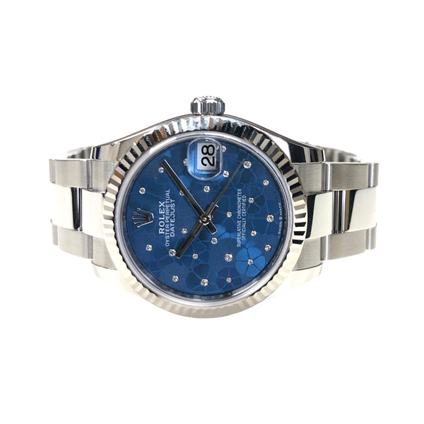 ロレックス ROLEX デイトジャスト31 フローラルモチーフ ランダムシリアル 278274 アズーロ ブルー WG/SS レディース 腕時計