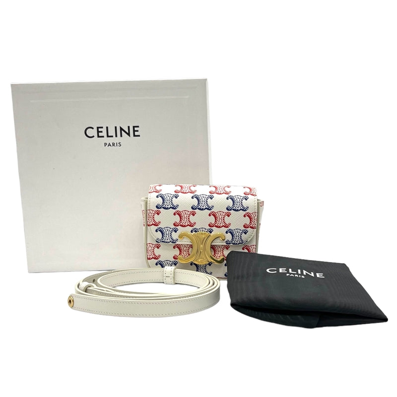 セリーヌ CELINE ミニトリオンフショルダー ホワイト×ブルー×レッド ゴールド金具 レザー レディース ショルダーバッグ