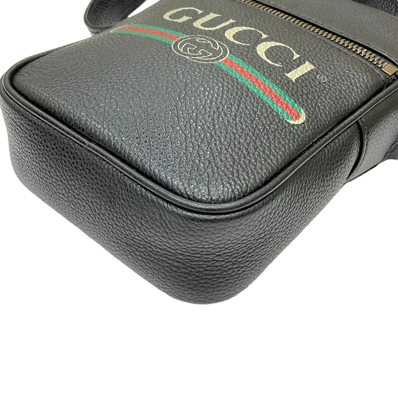 グッチ GUCCI シェリーライン ロゴプリント ショルダーバッグ 574803 ブラック レザー ユニセックス ショルダーバッグ