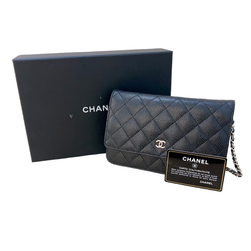 シャネル CHANEL マトラッセチェーンウォレット A33814 21番台 ブラック シルバー金具 キャビアスキン レディース ショルダーバッグ